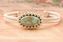 Artie Yellowhorse Genuine Carico Lake Turquoise Sterling Silver Bracelet